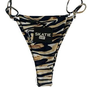 SKATIE Tiger Zebra Print Bikini Bottom Adjustable String Side Swimwear NWT M